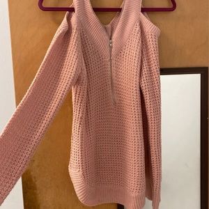 Pink sweater zip front no shoulders